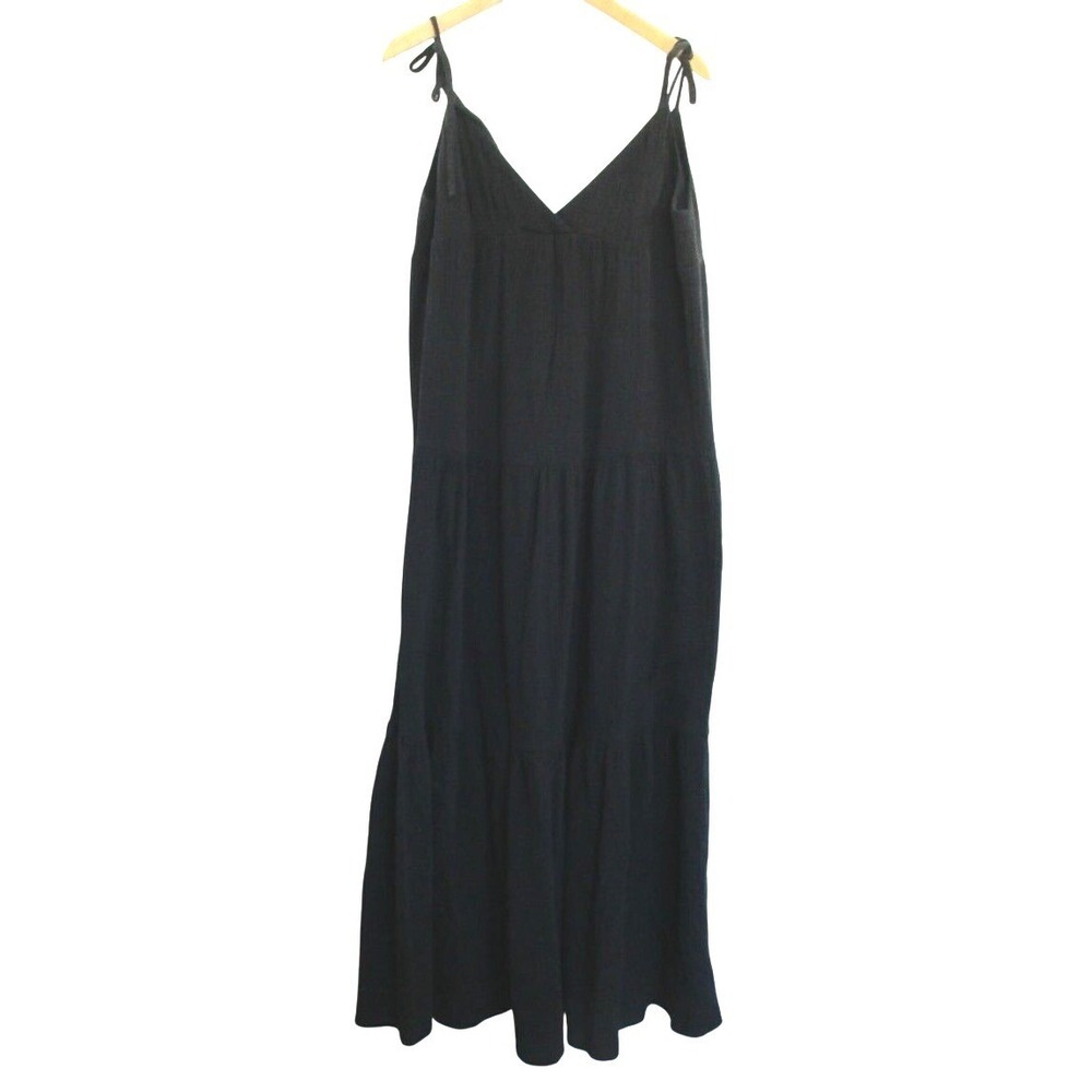 L Space Women's Ava 100%‎ Cotton Gauzy Tiered Maxi Dress size M Black Minimalist